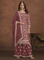 Faux Georgette Rose Gold Party Wear Embroidery Work Sharara Suit